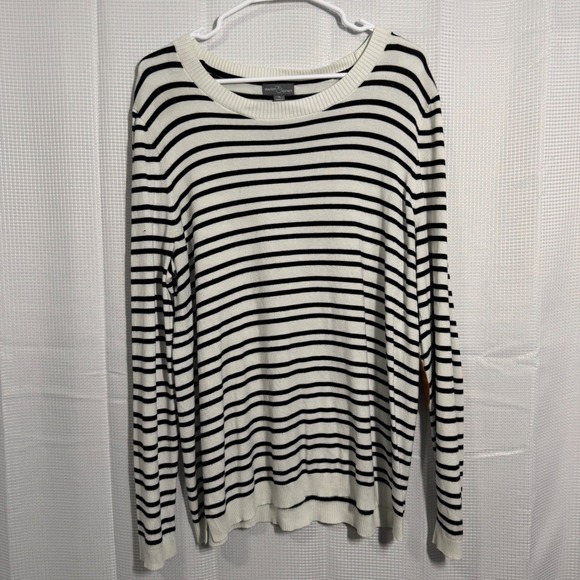 Market & Spruce Sweaters - Market & Spruce Striped Sweater 1X White Black Elbow‎ Patches